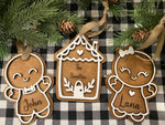 personalized gingerbread ornament or stocking tag | wood laser engraved | laser engraving by the branded iron | Shop handmade apparel, homewares, gifts, & more at The Branded Iron. Or, contact us today for all your small business customization needs: tees, hats, cups, & more...we do it all. Proudly located in Boerne, Texas.