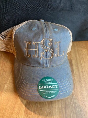 custom monogram hat cap | Shop handmade apparel, homewares, gifts, & more at The Branded Iron. Or, contact us today for all your small business customization needs: tees, hats, cups, & more...we do it all. Proudly located in Boerne, Texas.