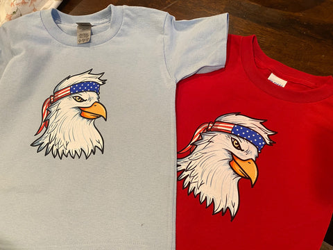 youth kids patriotic eagle tee shirt | screen printing from the branded iron | Shop handmade apparel, homewares, gifts, & more at The Branded Iron. Or, contact us today for all your small business customization needs: tees, hats, cups, & more...we do it all. Proudly located in Boerne, Texas.